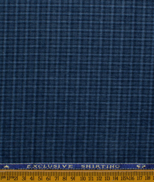 Ocm Men's Acrylic Wool Checks 2.25 Meter Unstitched Shirting Fabric (Blue)