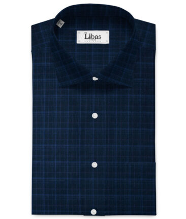 Ocm Men's Acrylic Wool Checks 2.25 Meter Unstitched Shirting Fabric (Dark Royal Blue)