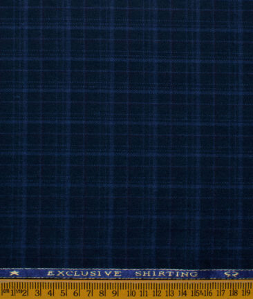 Ocm Men's Acrylic Wool Checks 2.25 Meter Unstitched Shirting Fabric (Dark Royal Blue)