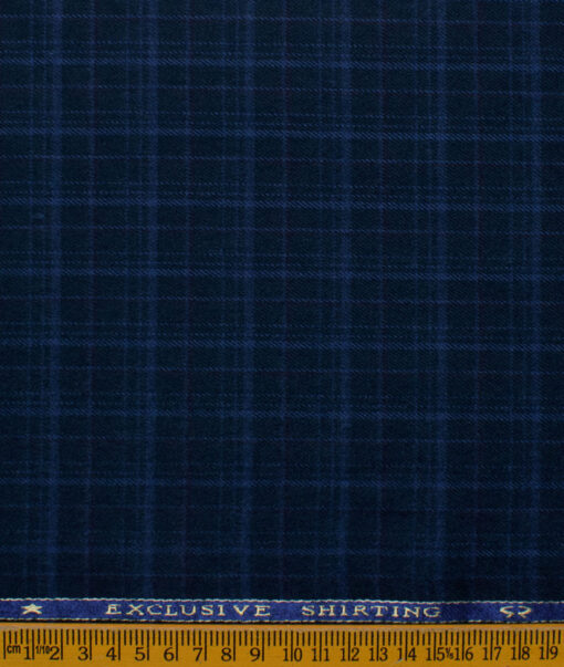 Ocm Men's Acrylic Wool Checks 2.25 Meter Unstitched Shirting Fabric (Dark Royal Blue)