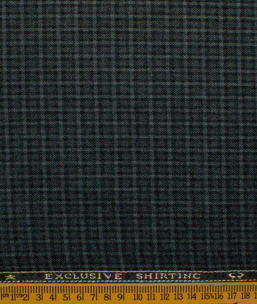 Ocm Men's Acrylic Wool Checks 2.25 Meter Unstitched Shirting Fabric (Grey & Black)