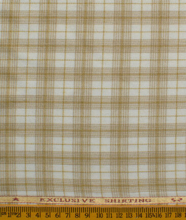 Ocm Men's Acrylic Wool Checks 2.25 Meter Unstitched Shirting Fabric (White & Brown)
