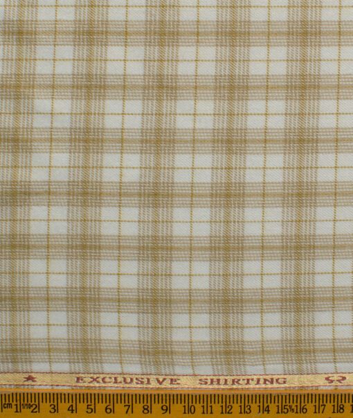 Ocm Men's Acrylic Wool Checks 2.25 Meter Unstitched Shirting Fabric (White & Brown)