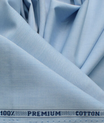 Raymond Men's Premium Cotton Solids 2.25 Meter Unstitched Shirting Fabric (Light Blue)