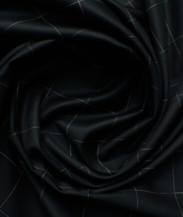 Spaadaa Men's High Twisted Terry Rayon Checks 3.75 Meter Unstitched Suiting Fabric (Black)