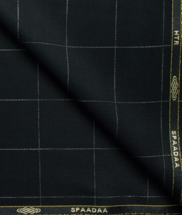 Spaadaa Men's High Twisted Terry Rayon Checks 3.75 Meter Unstitched Suiting Fabric (Black)