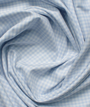 Soktas Men's Giza Cotton Checks 2.25 Meter Unstitched Shirting Fabric (White & Blue)