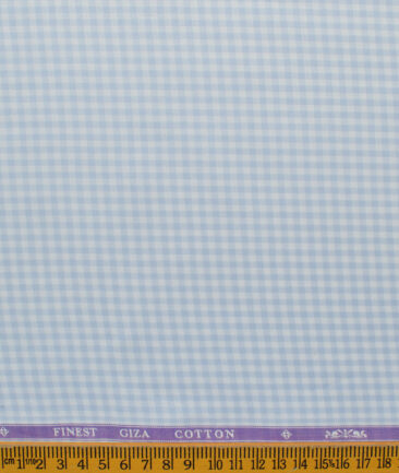 Soktas Men's Giza Cotton Checks 2.25 Meter Unstitched Shirting Fabric (White & Blue)