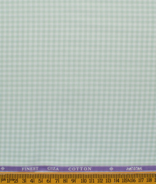 Soktas Men's Giza Cotton Checks 2.25 Meter Unstitched Shirting Fabric (White & Green)