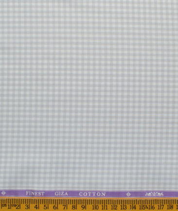 Soktas Men's Giza Cotton Checks 2.25 Meter Unstitched Shirting Fabric (White & Grey)