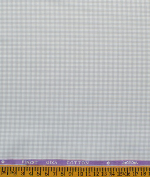 Soktas Men's Giza Cotton Checks 2.25 Meter Unstitched Shirting Fabric (White & Grey)