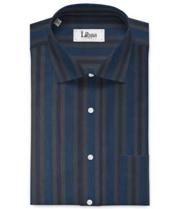 Soktas Men's Giza Cotton Striped 2.25 Meter Unstitched Shirting Fabric (Grey & Blue)