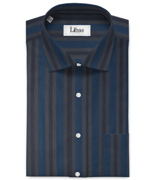 Soktas Men's Giza Cotton Striped 2.25 Meter Unstitched Shirting Fabric (Grey & Blue)
