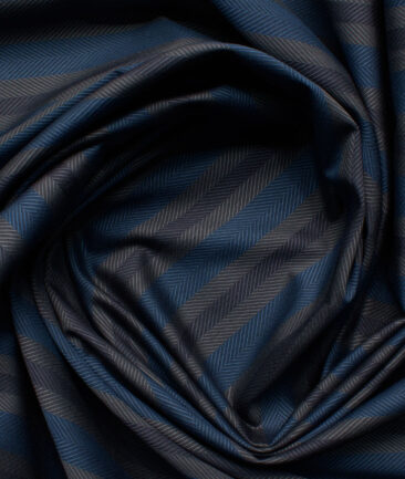 Soktas Men's Giza Cotton Striped 2.25 Meter Unstitched Shirting Fabric (Grey & Blue)