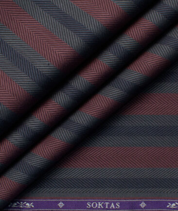 Soktas Men's Giza Cotton Striped 2.25 Meter Unstitched Shirting Fabric (Grey & Brick Red)