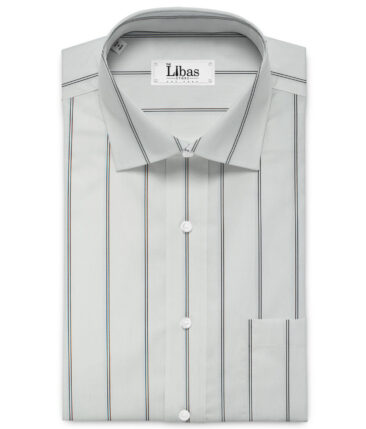 Soktas Men's Giza Cotton Striped 2.25 Meter Unstitched Shirting Fabric (White & Black)