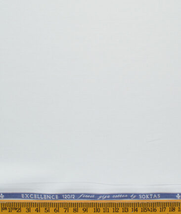 Soktas Men's 120/2 Giza Cotton Solids 2.25 Meter Unstitched Shirting Fabric (White)