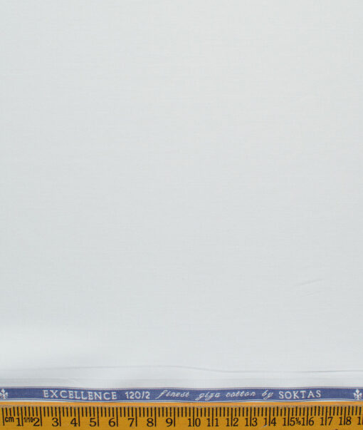 Soktas Men's 120/2 Giza Cotton Solids 2.25 Meter Unstitched Shirting Fabric (White)
