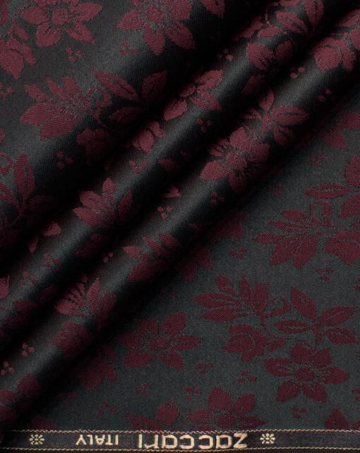 Zaccari Men's Terry Rayon Self Design 2.25 Meter Unstitched Ethnic Fabric (Dark Wine)