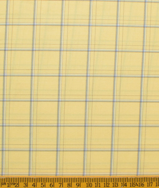 Cotton Fusion Men's Cotton Blend Wrinkle Free Checks 2.25 Meter Unstitched Shirting Fabric (Yellow)