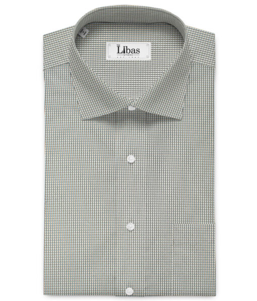 Cotton Fusion Men's Cotton Blend Wrinkle Free Checks 2.25 Meter Unstitched Shirting Fabric (White & Black)