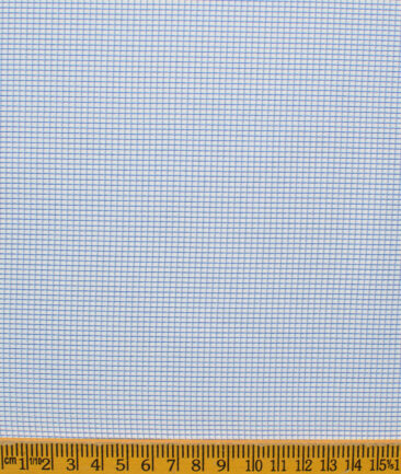 Cotton Fusion Men's Cotton Blend Wrinkle Free Checks 2.25 Meter Unstitched Shirting Fabric (White & Blue)