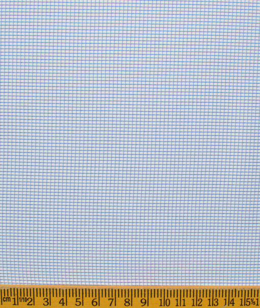 Cotton Fusion Men's Cotton Blend Wrinkle Free Checks 2.25 Meter Unstitched Shirting Fabric (White & Blue)