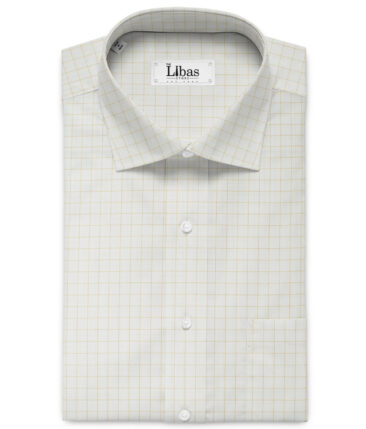 Cotton Fusion Men's Cotton Blend Wrinkle Free Checks 2.25 Meter Unstitched Shirting Fabric (White & Brown)
