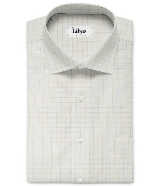 Cotton Fusion Men's Cotton Blend Wrinkle Free Checks 2.25 Meter Unstitched Shirting Fabric (White & Brown)