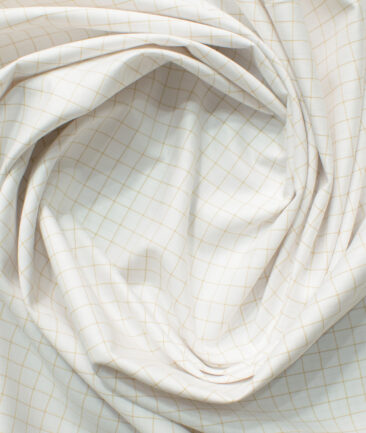 Cotton Fusion Men's Cotton Blend Wrinkle Free Checks 2.25 Meter Unstitched Shirting Fabric (White & Brown)