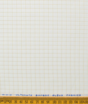 Cotton Fusion Men's Cotton Blend Wrinkle Free Checks 2.25 Meter Unstitched Shirting Fabric (White & Brown)