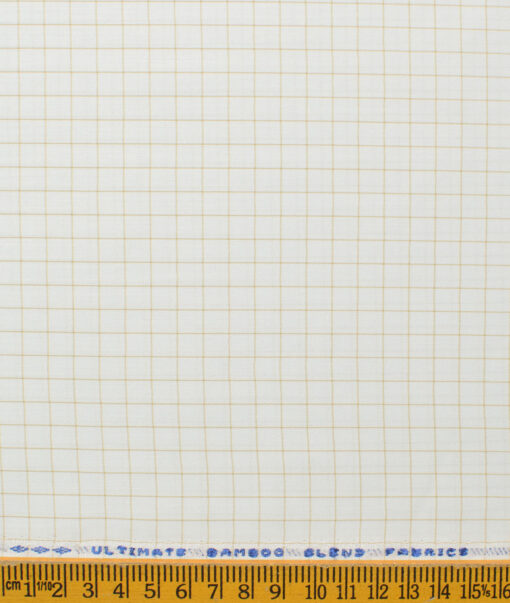 Cotton Fusion Men's Cotton Blend Wrinkle Free Checks 2.25 Meter Unstitched Shirting Fabric (White & Brown)