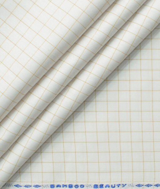 Cotton Fusion Men's Cotton Blend Wrinkle Free Checks 2.25 Meter Unstitched Shirting Fabric (White & Brown)