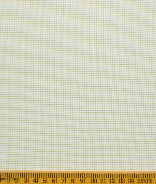 Cotton Fusion Men's Cotton Blend Wrinkle Free Checks 2.25 Meter Unstitched Shirting Fabric (White & Green)