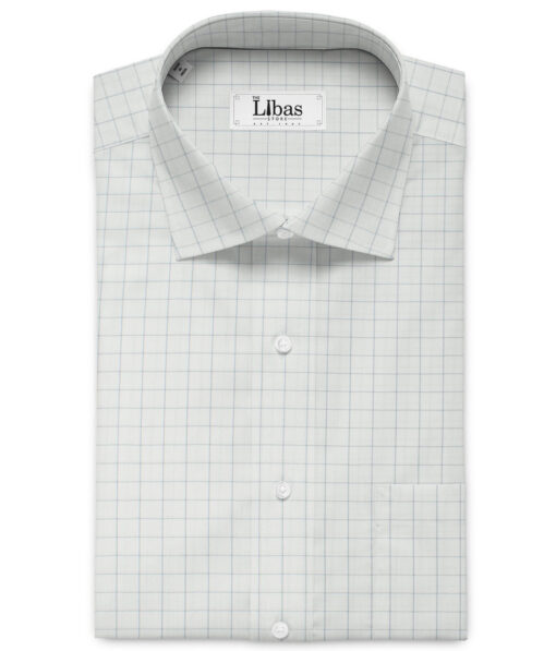 Cotton Fusion Men's Cotton Blend Wrinkle Free Checks 2.25 Meter Unstitched Shirting Fabric (White & Grey)