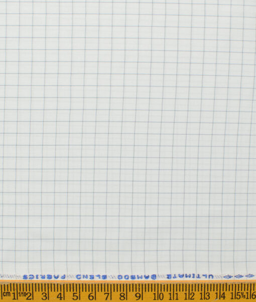 Cotton Fusion Men's Cotton Blend Wrinkle Free Checks 2.25 Meter Unstitched Shirting Fabric (White & Grey)