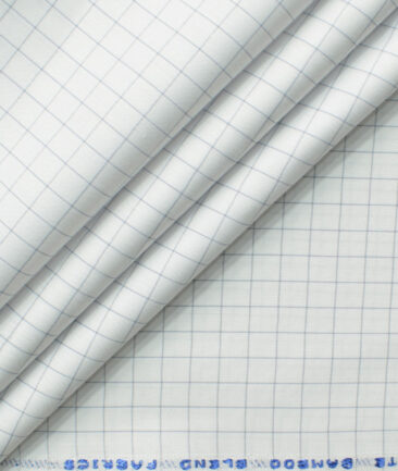 Cotton Fusion Men's Cotton Blend Wrinkle Free Checks 2.25 Meter Unstitched Shirting Fabric (White & Grey)