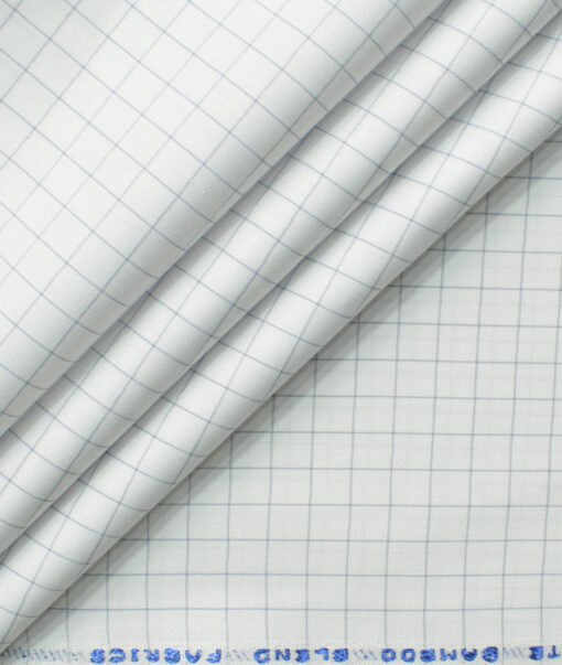 Cotton Fusion Men's Cotton Blend Wrinkle Free Checks 2.25 Meter Unstitched Shirting Fabric (White & Grey)