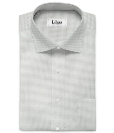 Cotton Fusion Men's Cotton Blend Wrinkle Free Checks 2.25 Meter Unstitched Shirting Fabric (White & Grey)