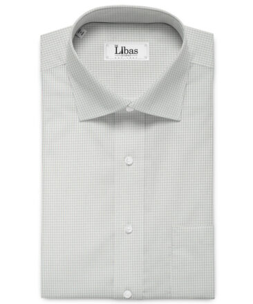Cotton Fusion Men's Cotton Blend Wrinkle Free Checks 2.25 Meter Unstitched Shirting Fabric (White & Grey)