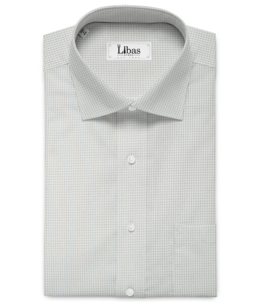 Cotton Fusion Men's Cotton Blend Wrinkle Free Checks 2.25 Meter Unstitched Shirting Fabric (White & Grey)