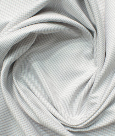 Cotton Fusion Men's Cotton Blend Wrinkle Free Checks 2.25 Meter Unstitched Shirting Fabric (White & Grey)