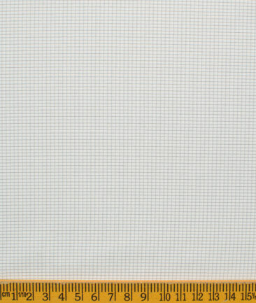 Cotton Fusion Men's Cotton Blend Wrinkle Free Checks 2.25 Meter Unstitched Shirting Fabric (White & Grey)