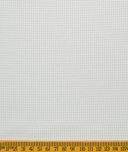 Cotton Fusion Men's Cotton Blend Wrinkle Free Checks 2.25 Meter Unstitched Shirting Fabric (White & Grey)