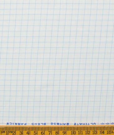 Cotton Fusion Men's Cotton Blend Wrinkle Free Checks 2.25 Meter Unstitched Shirting Fabric (White & Sky Blue)