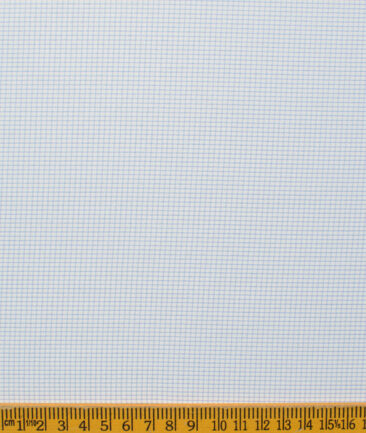 Cotton Fusion Men's Cotton Blend Wrinkle Free Checks 2.25 Meter Unstitched Shirting Fabric (White & Sky Blue)