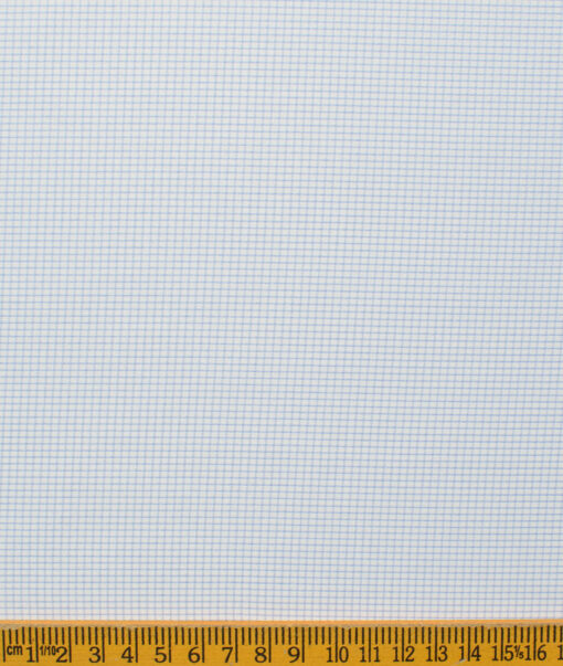 Cotton Fusion Men's Cotton Blend Wrinkle Free Checks 2.25 Meter Unstitched Shirting Fabric (White & Sky Blue)