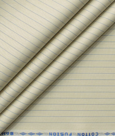 Cotton Fusion Men's Cotton Blend Wrinkle Free Striped 2.25 Meter Unstitched Shirting Fabric (Beige)