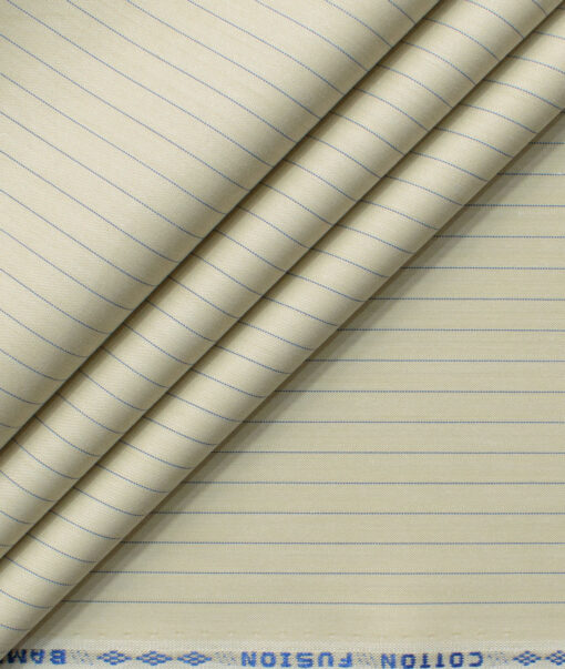 Cotton Fusion Men's Cotton Blend Wrinkle Free Striped 2.25 Meter Unstitched Shirting Fabric (Beige)