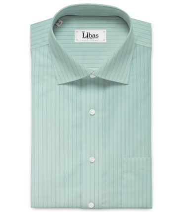 Cotton Fusion Men's Cotton Blend Wrinkle Free Striped 2.25 Meter Unstitched Shirting Fabric (Mint Green)